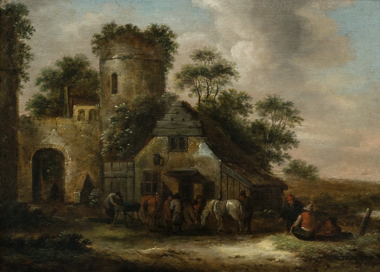 Figure fuori da una locanda vicino alle mura della città in estate da Claes (1630 76) Molenaer