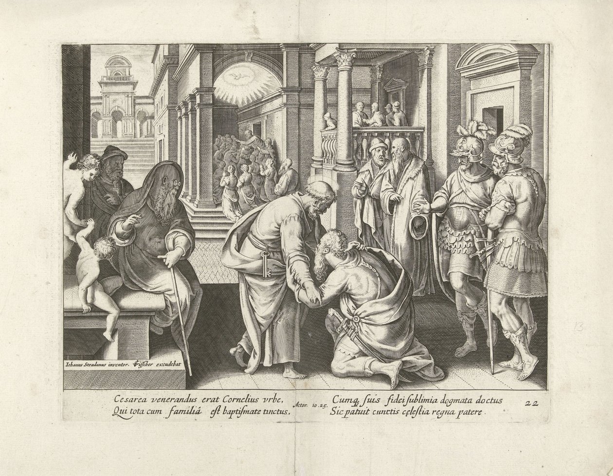 Cornelio si inginocchia davanti a Pietro da Claes Jansz. Visscher (II) (attributed to workshop of)