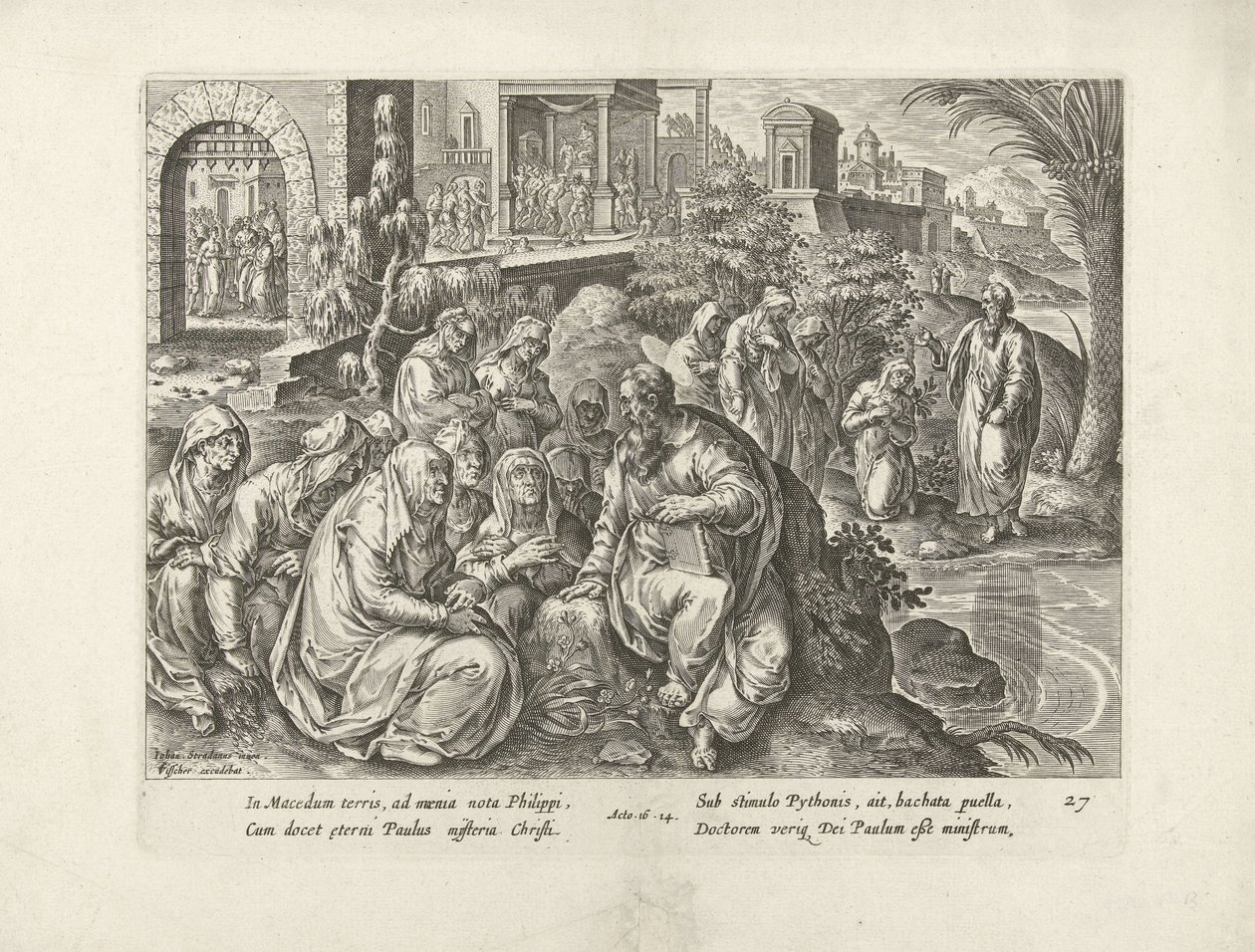 Paolo converte le donne di Filippi da Claes Jansz. Visscher (II) (attributed to workshop of)