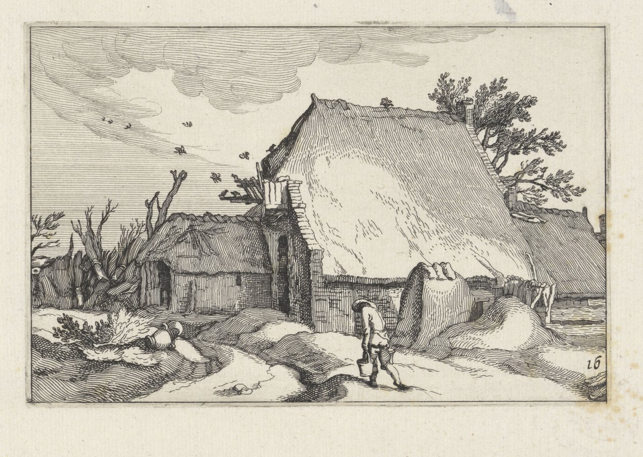 Fattoria e uomo con due secchi da Claes Jansz. Visscher (II)