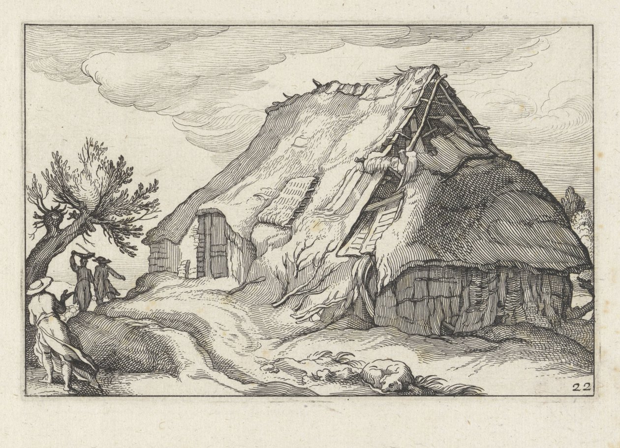 Fattoria con tetto di paglia crollato da Claes Jansz. Visscher (II)