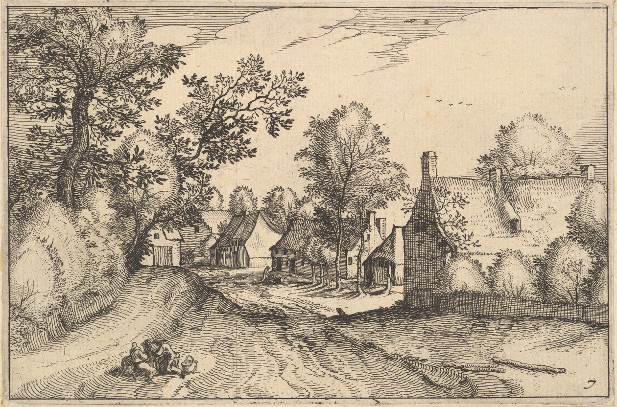 Una strada di villaggio, tavola 7 da Regiunculae et Villae Aliquot Ducatus Brabantiae, ca. 1610 da Claes Jansz Visscher