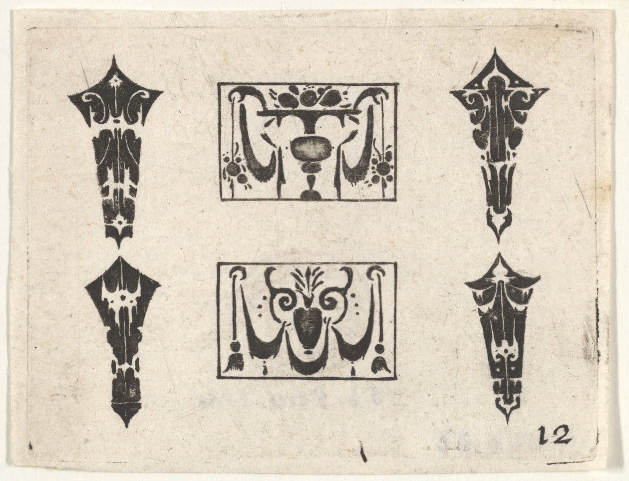 Stampa Blackwork con Due Pannelli Orizzontali e Quattro Castoni da Claes Jansz Visscher