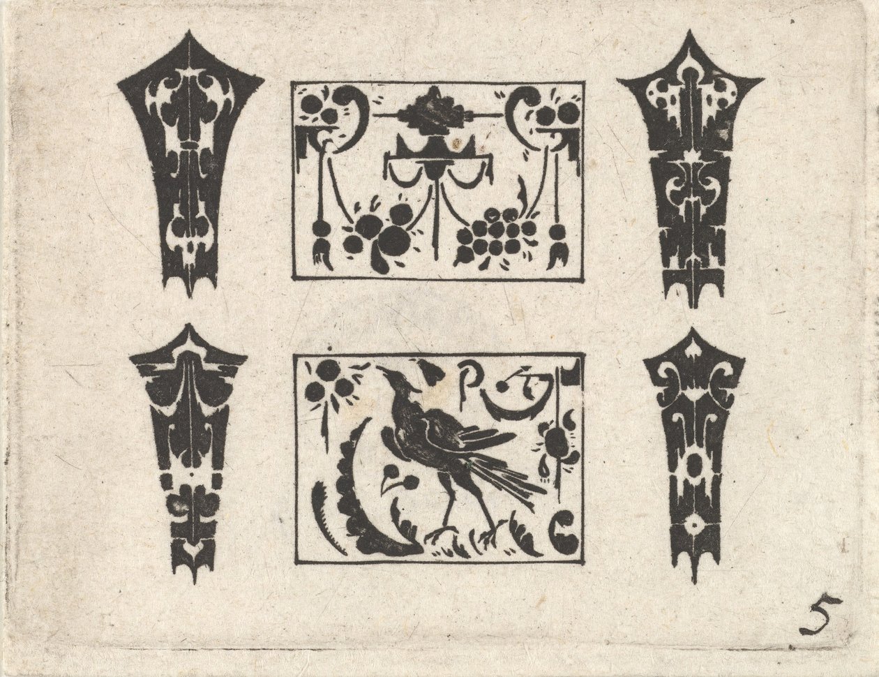 Stampa in Blackwork con un motivo simmetrico Schweifwerk da Claes Jansz Visscher
