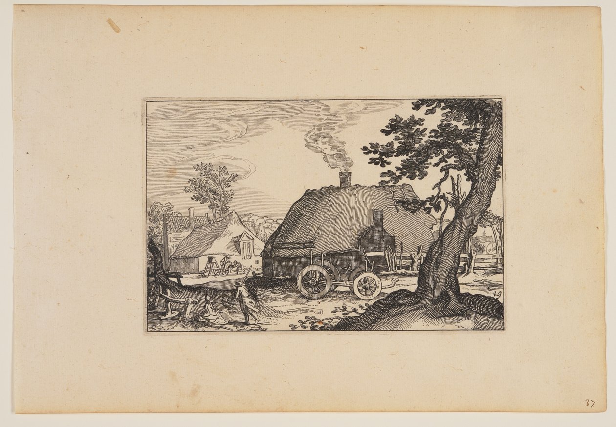 Fattorie, telaio di un carro al centro, da Paesaggi (Verscheyden aerdige Lanthuysen...) da Claes Jansz. Visscher