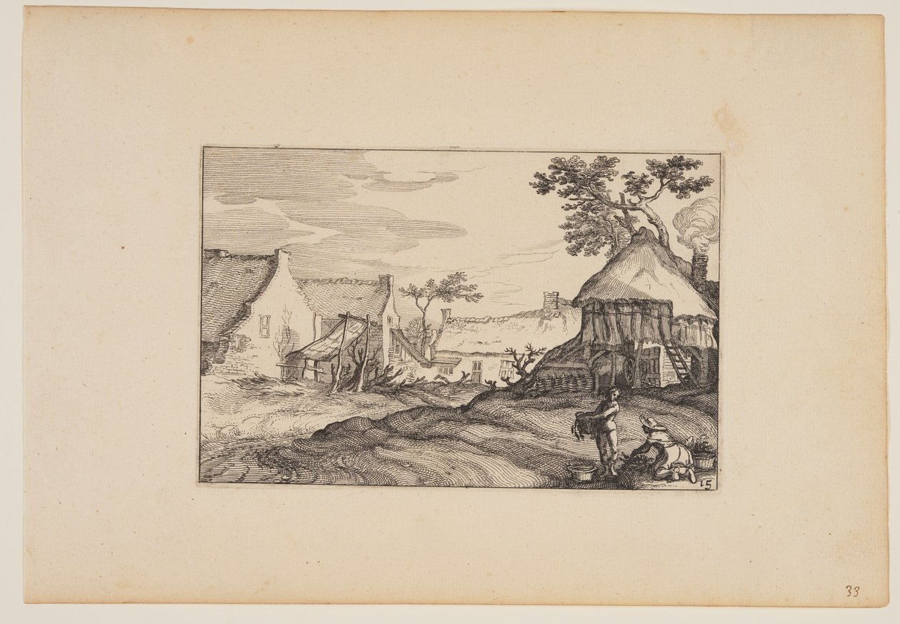 Giovane uomo e donna in primo piano, da Paesaggi (Verscheyden aerdige Lanthuysen...) da Claes Jansz. Visscher