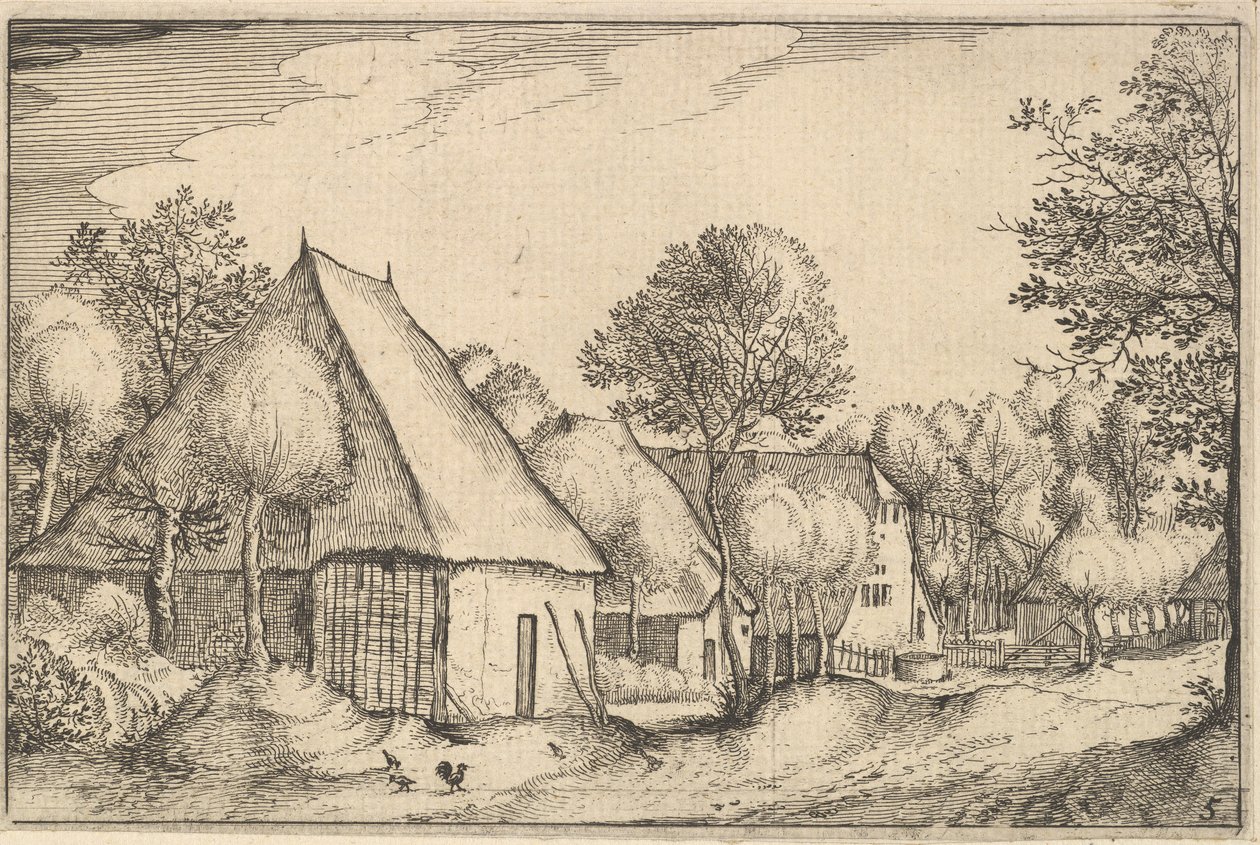 Cortile della fattoria, tavola 5 da Regiunculae et Villae Aliquot Ducatus Brabantiae, ca. 1610 da Claes Jansz Visscher