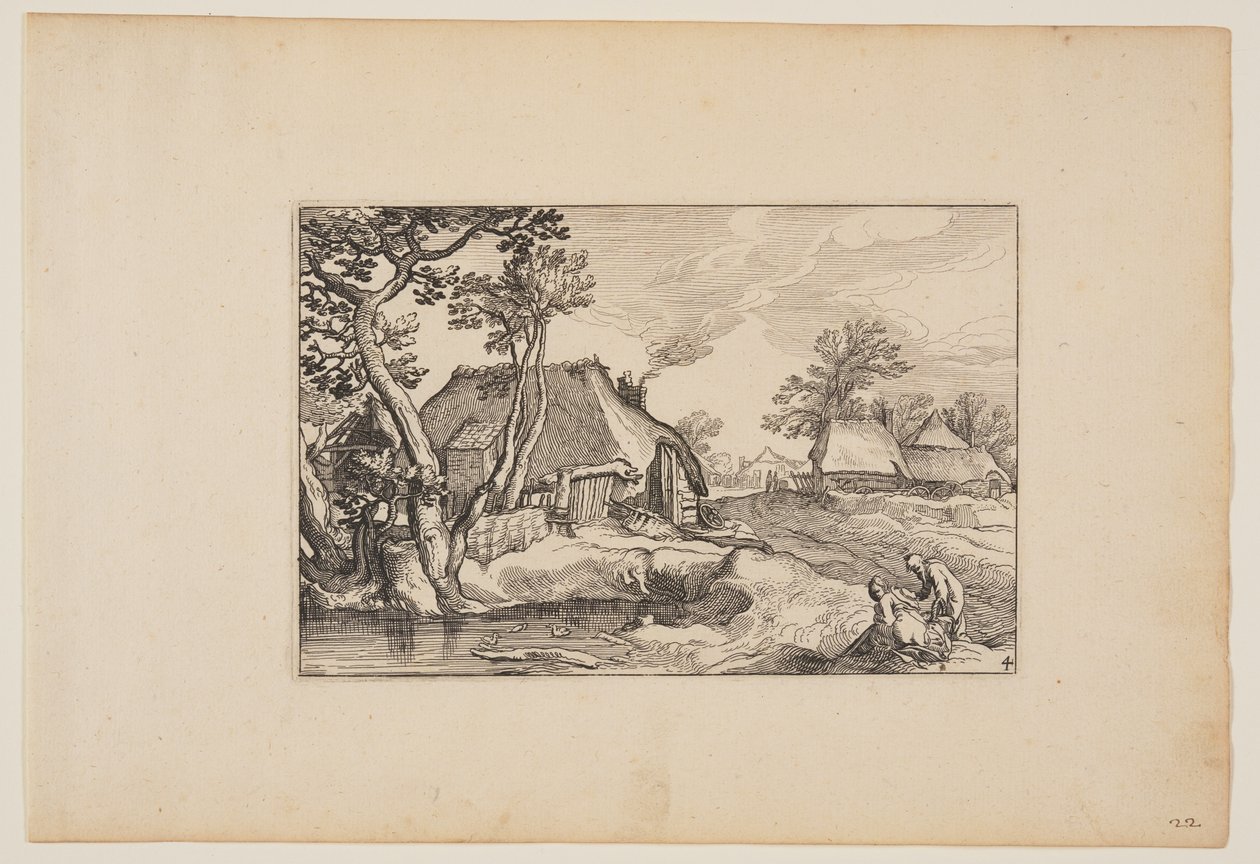Vecchio e donna che riposano presso uno stagno, da Paesaggi (Verscheyden aerdige Lanthuysen...) da Claes Jansz. Visscher