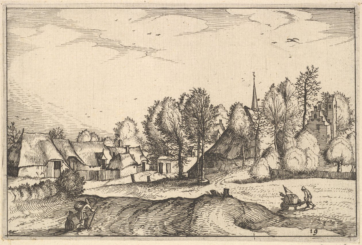 Strada verso un villaggio, tavola 19 da Regiunculae et Villae Aliquot Ducatus Brabantiae da Claes Jansz Visscher