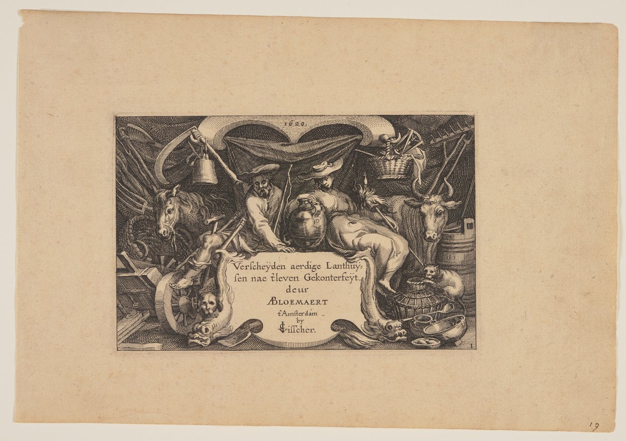 Frontespizio, da Paesaggi (Verscheyden aerdige Lanthuysen...) da Claes Jansz. Visscher
