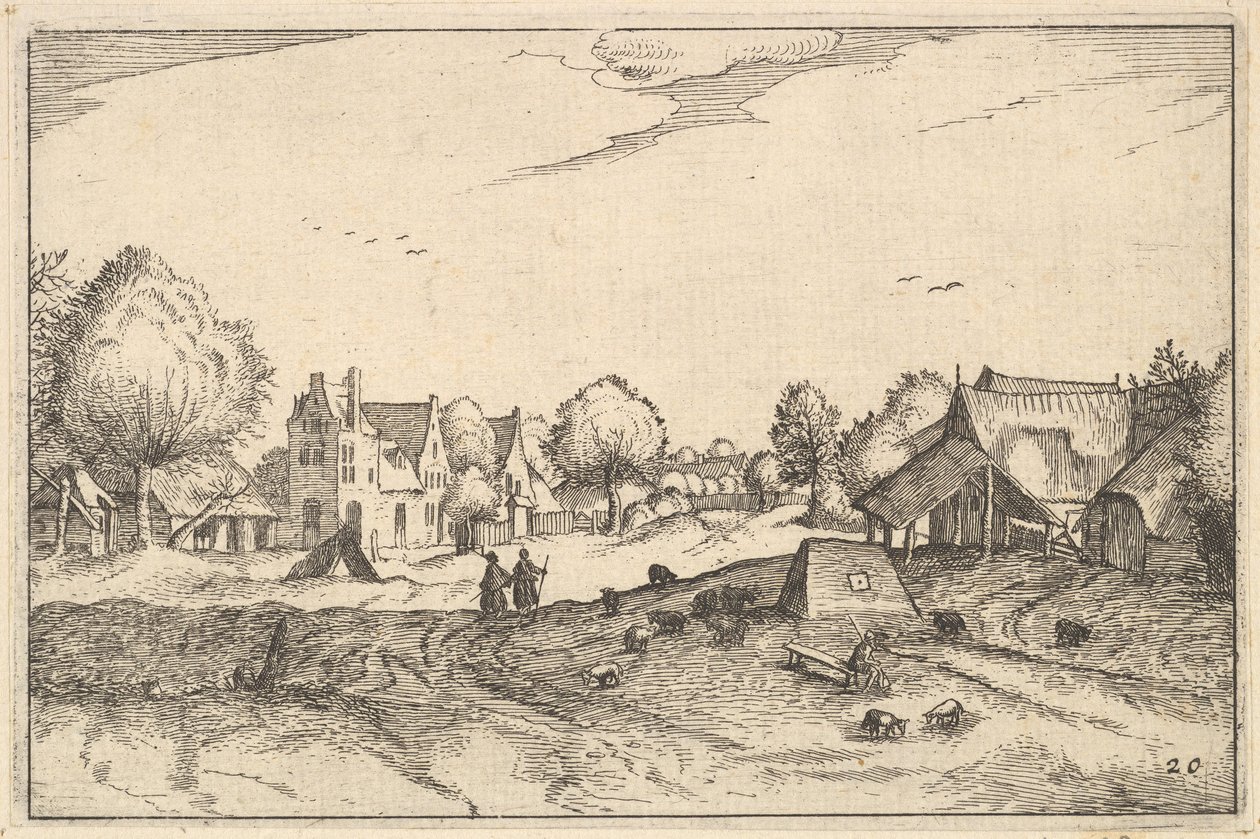 Strada del villaggio, tavola 20 da Regiunculae et Villae Aliquot Ducatus Brabantiae, ca. 1610 da Claes Jansz Visscher