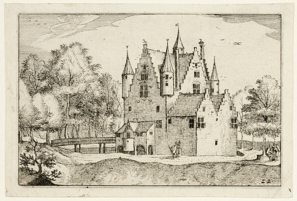 Un castello, piatto 22 dopo Immagini di fattorie, case di campagna e villaggi rustici (Praediorum villarum et rusticarum casularum icones) da Claes Jansz. Visscher II