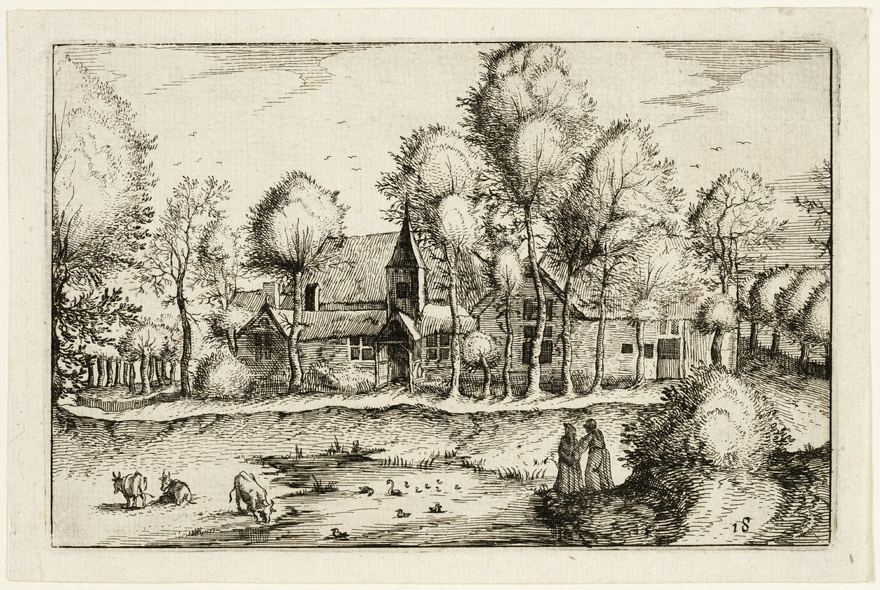Uno stagno, tavola diciotto dopo Immagini di fattorie, case di campagna e villaggi rustici (Praediorum villarum et rusticarum casularum icones) da Claes Jansz. Visscher II