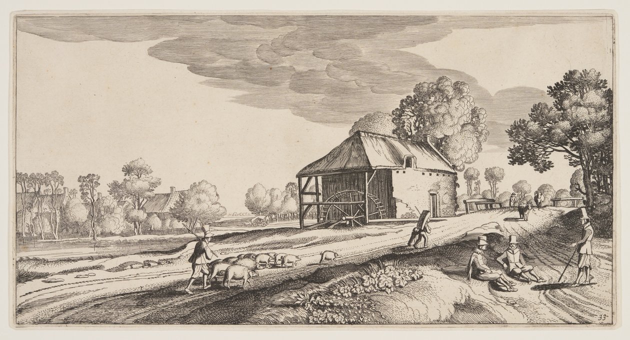 Incrocio vicino a un mulino ad acqua, da Paesaggi (Playsante Lantschappen) da Claes Jansz. Visscher II