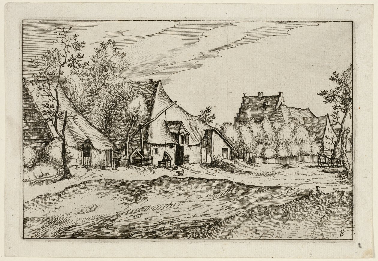 Le fattorie in un villaggio, tavola otto dopo Immagini di fattorie, case di campagna e villaggi rustici (Praediorum villarum et rusticarum casularum icones) da Claes Jansz. Visscher II