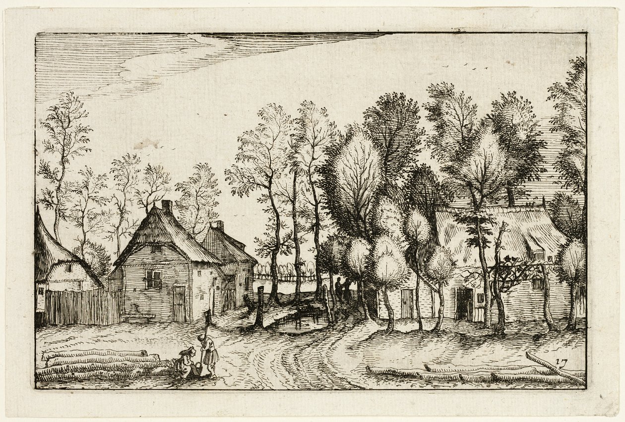 Paesaggio con alberi abbattuti, tavola diciassette dopo Immagini di fattorie, case di campagna e villaggi rustici (Praediorum villarum et rusticarum casularum icones) da Claes Jansz. Visscher II