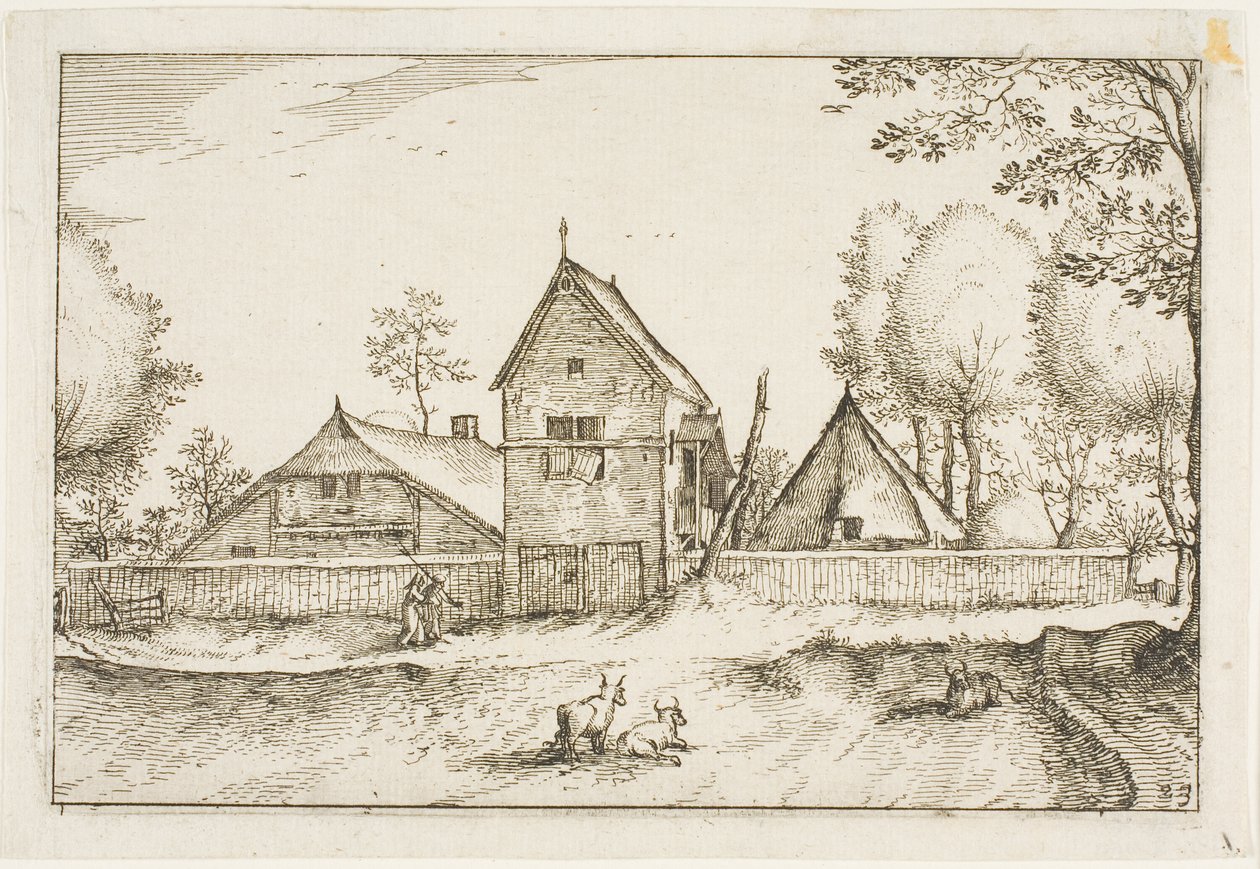 Grande fattoria murata, tavola 23 dopo Immagini di fattorie, case di campagna e villaggi rustici (Praediorum villarum et rusticarum casularum icones) da Claes Jansz. Visscher II