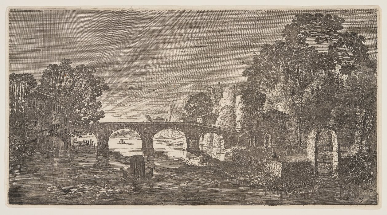 Tramonto su un fiume, da Paesaggi (Playsante Lantschappen) da Claes Jansz. Visscher II