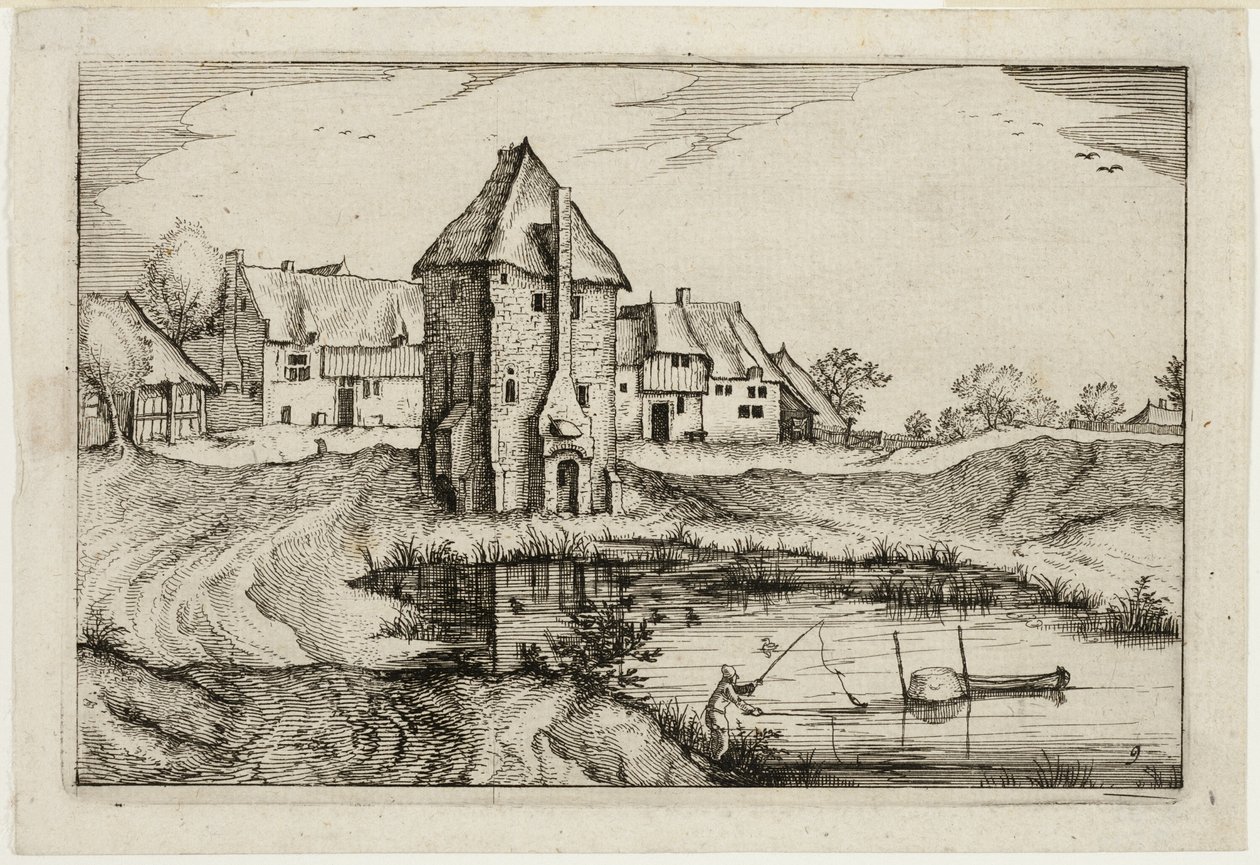 Lo stagno, tavola nove dopo Immagini di fattorie, case di campagna e villaggi rustici (Praediorum villarum et rusticarum casularum icones) da Claes Jansz. Visscher II