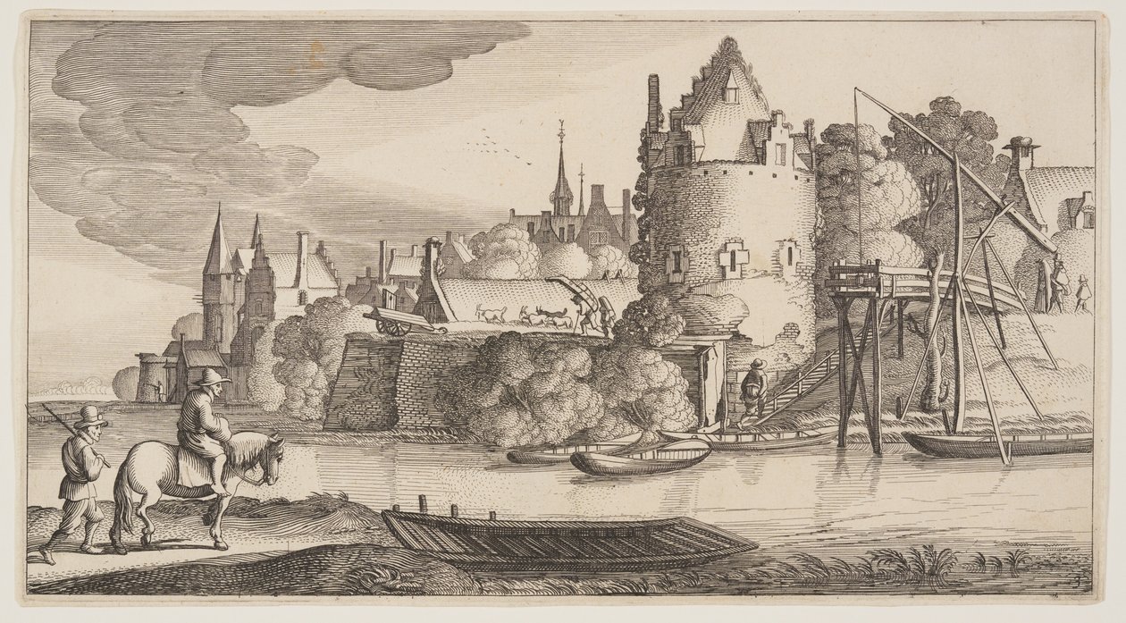 Città situata presso un fiume, da Paesaggi (Playsante Lantschappen) da Claes Jansz. Visscher II