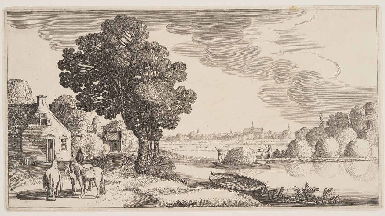 Trasporto di fieno su un fiume, da Paesaggi (Playsante Lantschappen) da Claes Jansz. Visscher II