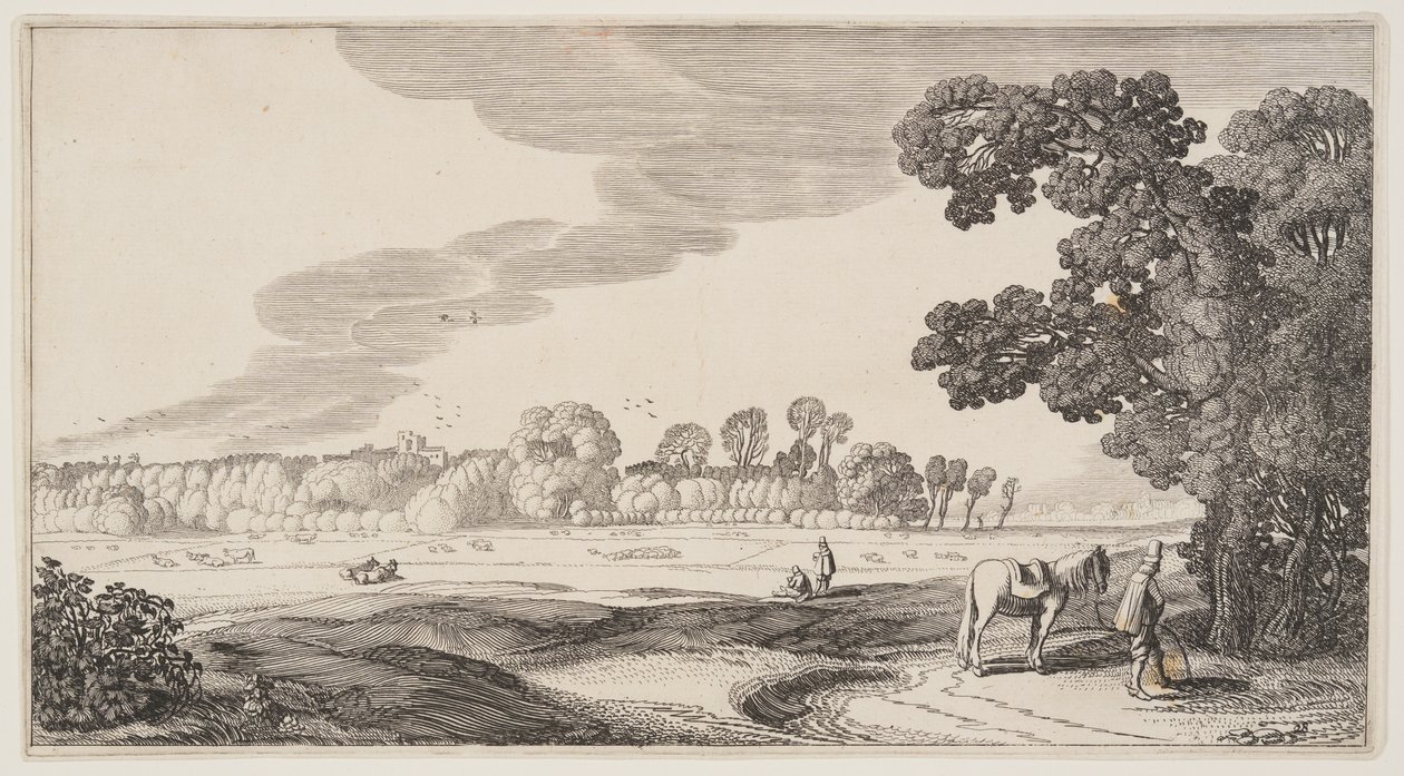 Veduta di pascoli, da Paesaggi (Playsante Lantschappen) da Claes Jansz. Visscher II