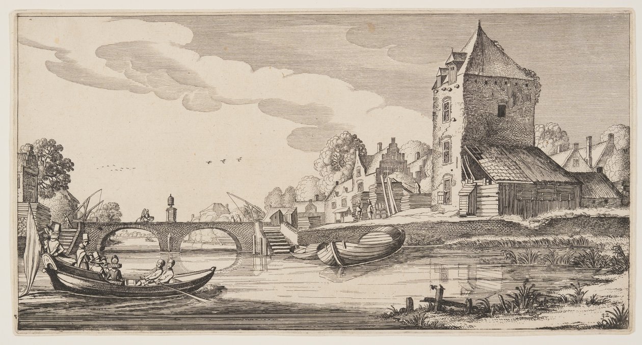Villaggio sul fiume, da Paesaggi (Playsante Lantschappen) da Claes Jansz. Visscher II