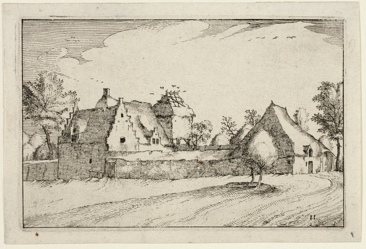 Fattoria fortificata, tavola undici dopo Immagini di fattorie, case di campagna e villaggi rustici (Praediorum villarum et rusticarum casularum icones) da Claes Jansz. Visscher II
