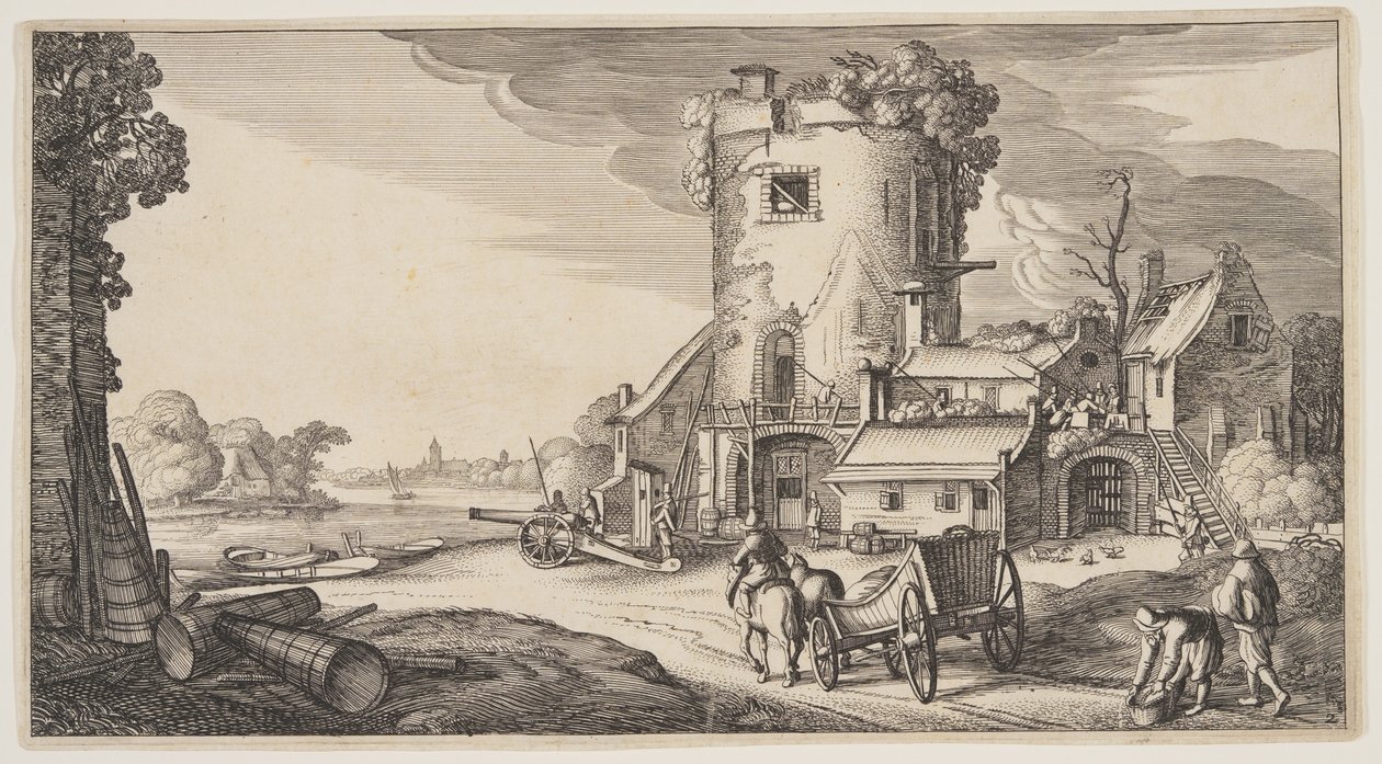Torre di guardia vicino a un fiume, da Paesaggi (Playsante Lantschappen) da Claes Jansz. Visscher II