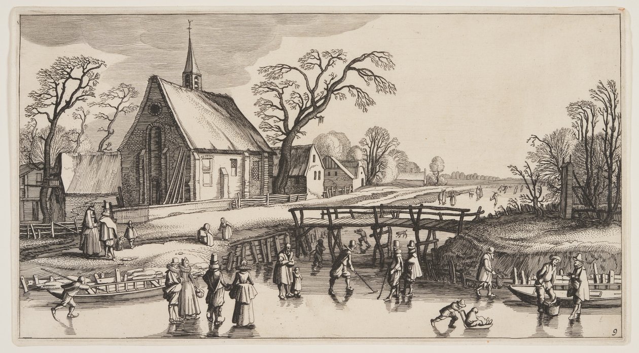 Paesaggio invernale, da Paesaggi (Playsante Lantschappen) da Claes Jansz. Visscher II