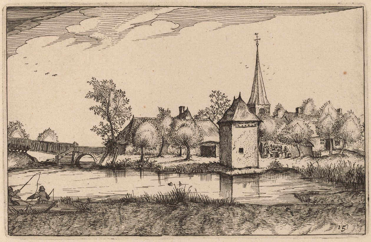 Stagno e un villaggio da Claes Jansz Visscher after Johannes van Doetechum, the Elder after Lucas