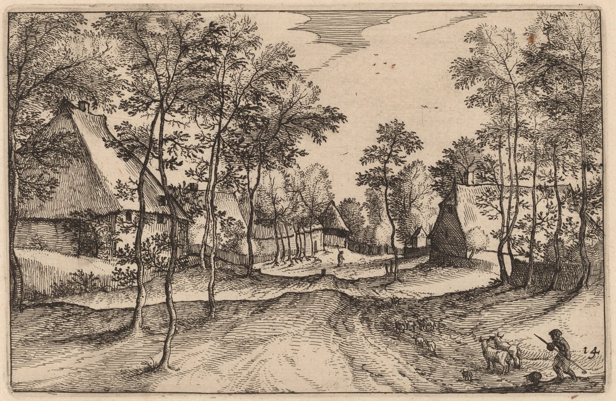 Strada del villaggio da Claes Jansz Visscher after Johannes van Doetechum, the Elder after Lucas
