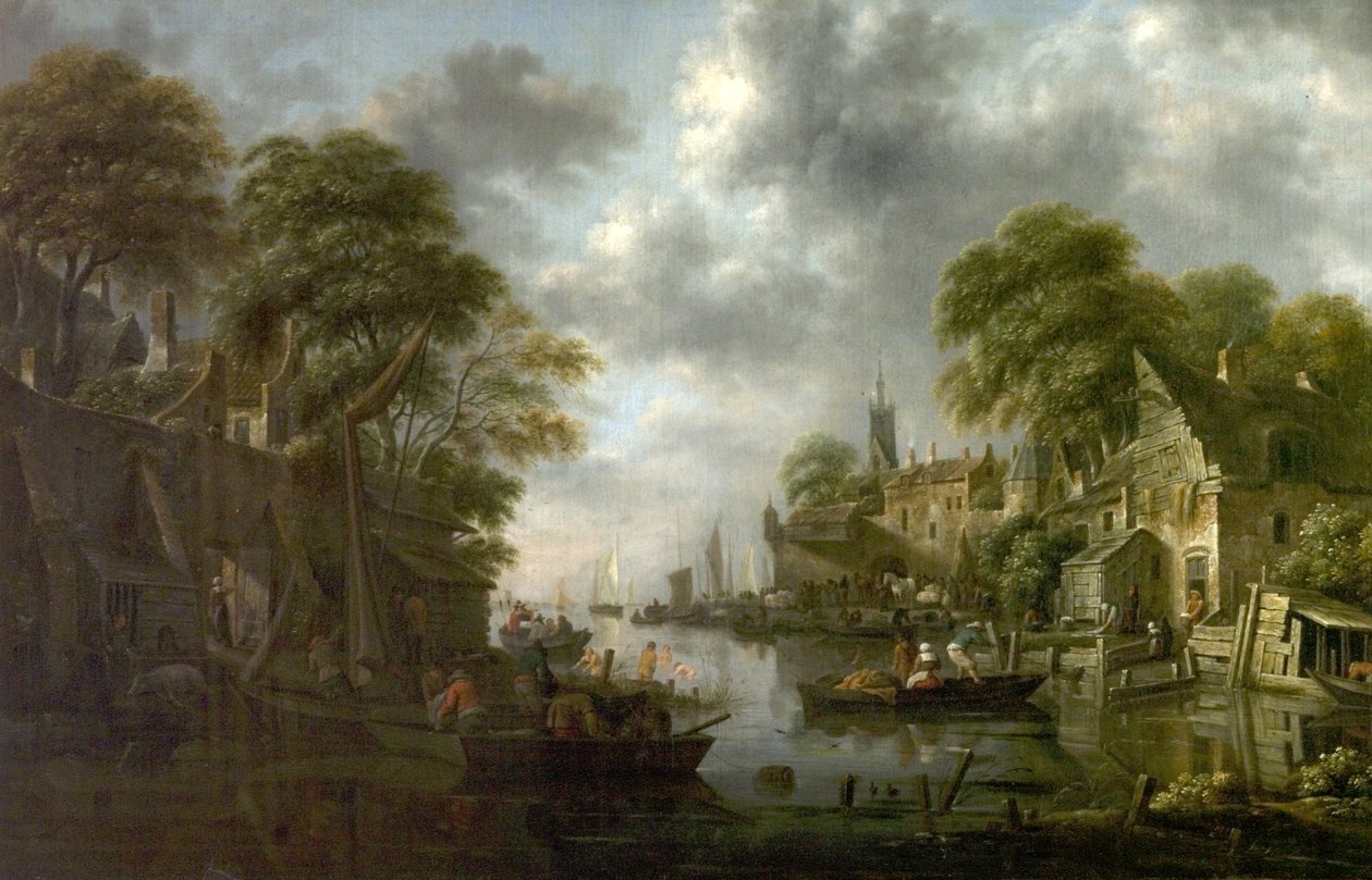 Scena fluviale con barche e figure, 1665 da Claes Molenaer