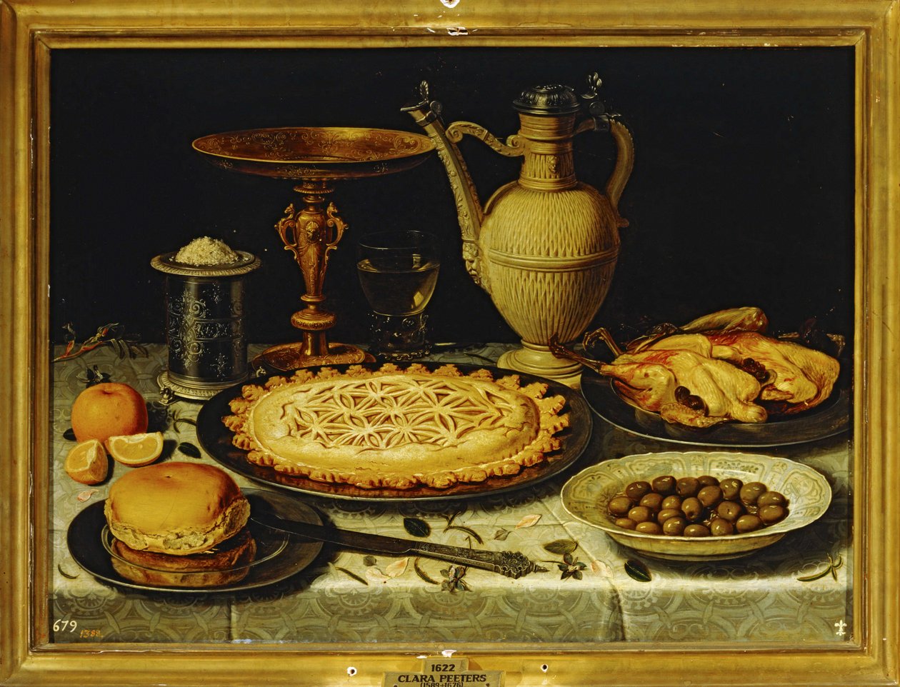 Still-life - Pasto con pollo arrosto, pane e olive ... da Clara Peeters