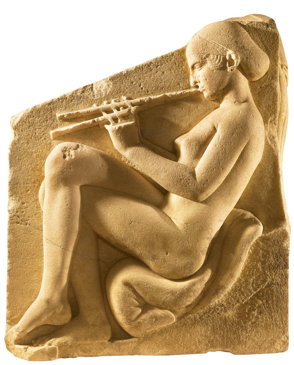Un suonatore di aulos. Altare di Afrodite, cosiddetto Trono Ludovisi, pannello sinistro, ca 430 a.C. da Classical Antiquities
