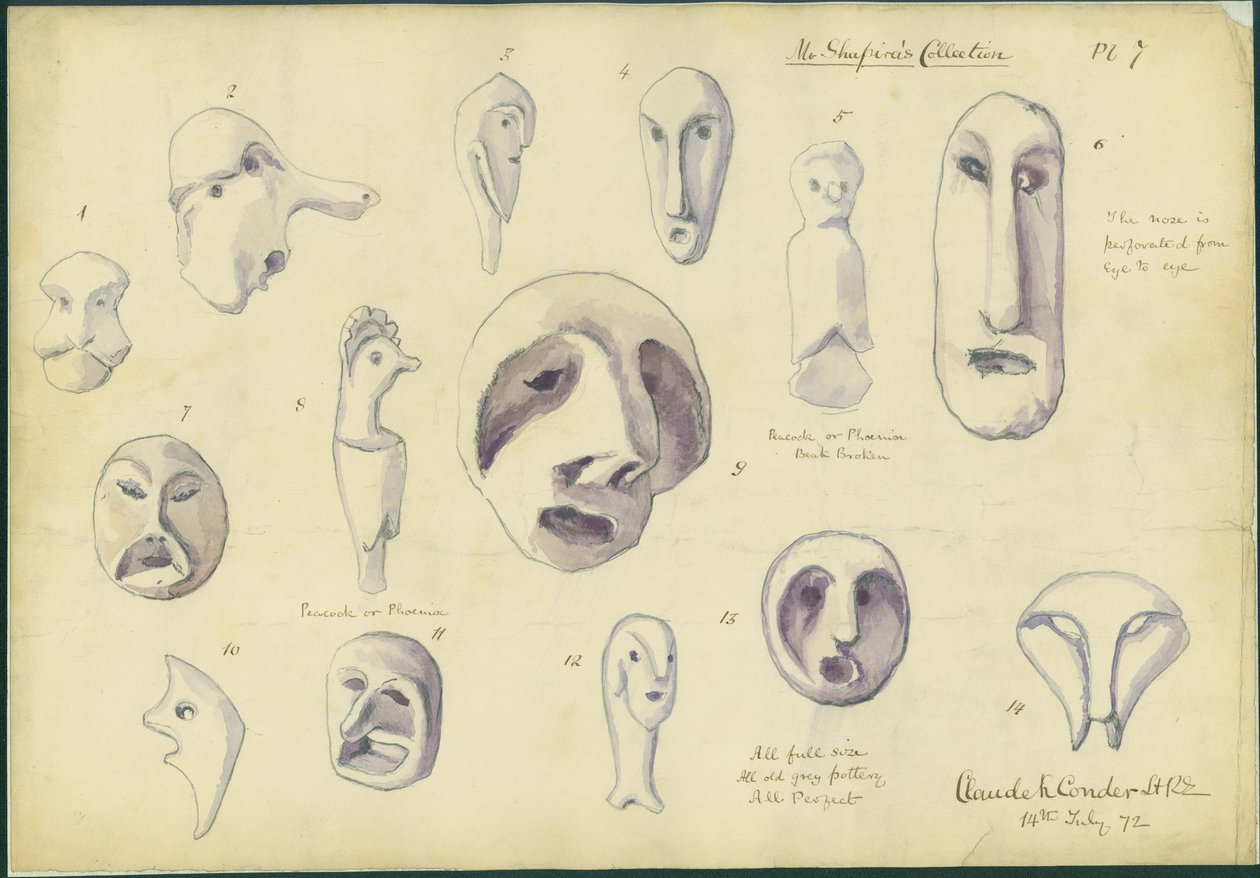 Idoli dalla Collezione di Mr Shapira, tavola 7, 1872 da Claude Conder