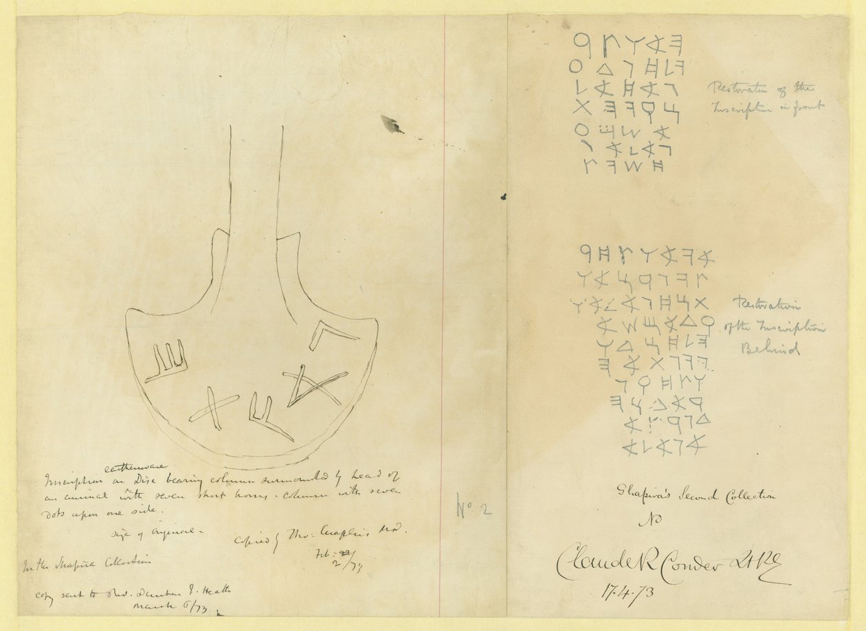 Iscrizione su un disco di terracotta dalla seconda collezione di Shapira, 1873 da Claude Conder