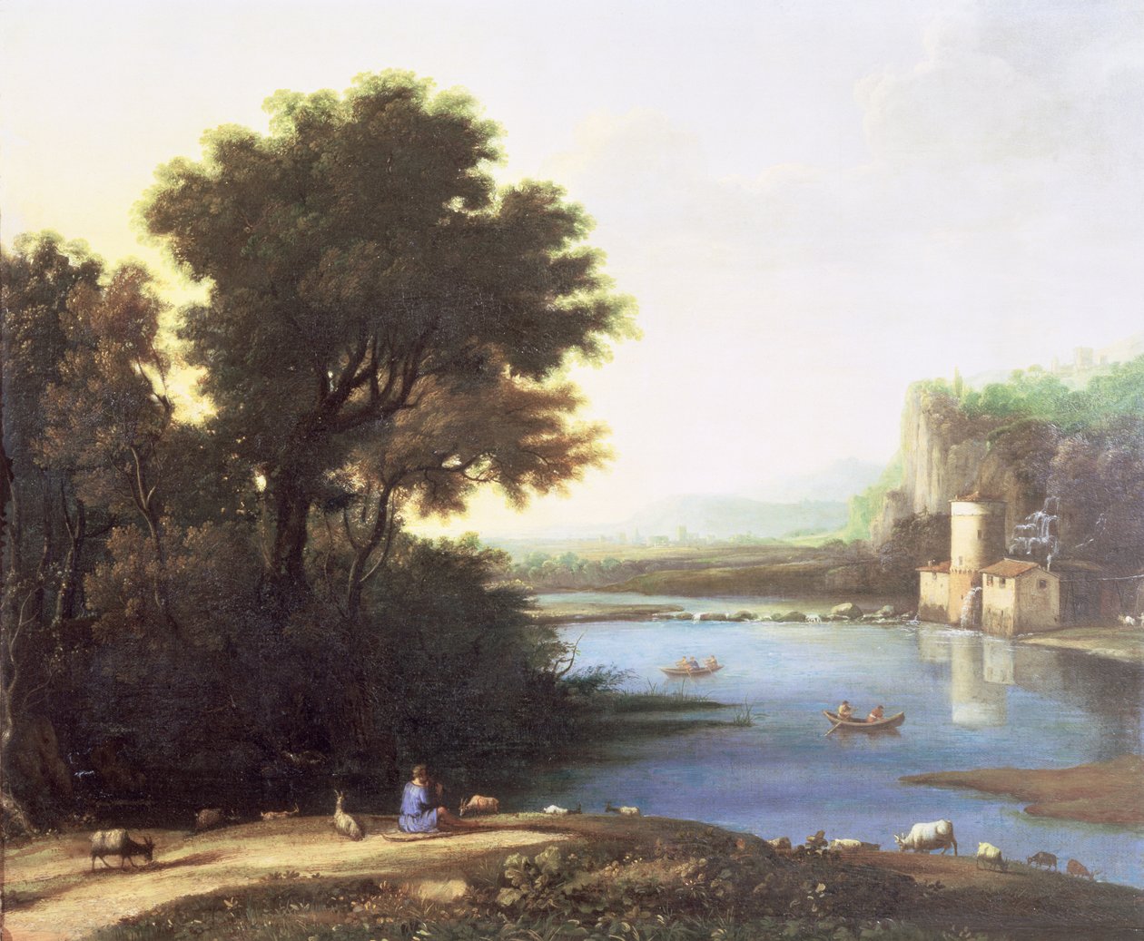 Paesaggio italianeggiante con un capraio che suona il flauto alle sue capre da Claude Lorrain