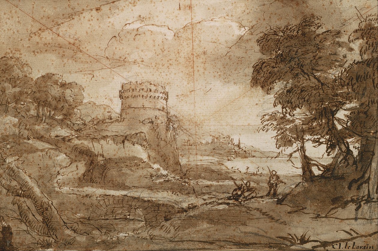Paesaggio con torre rotonda e baia da Claude Lorrain