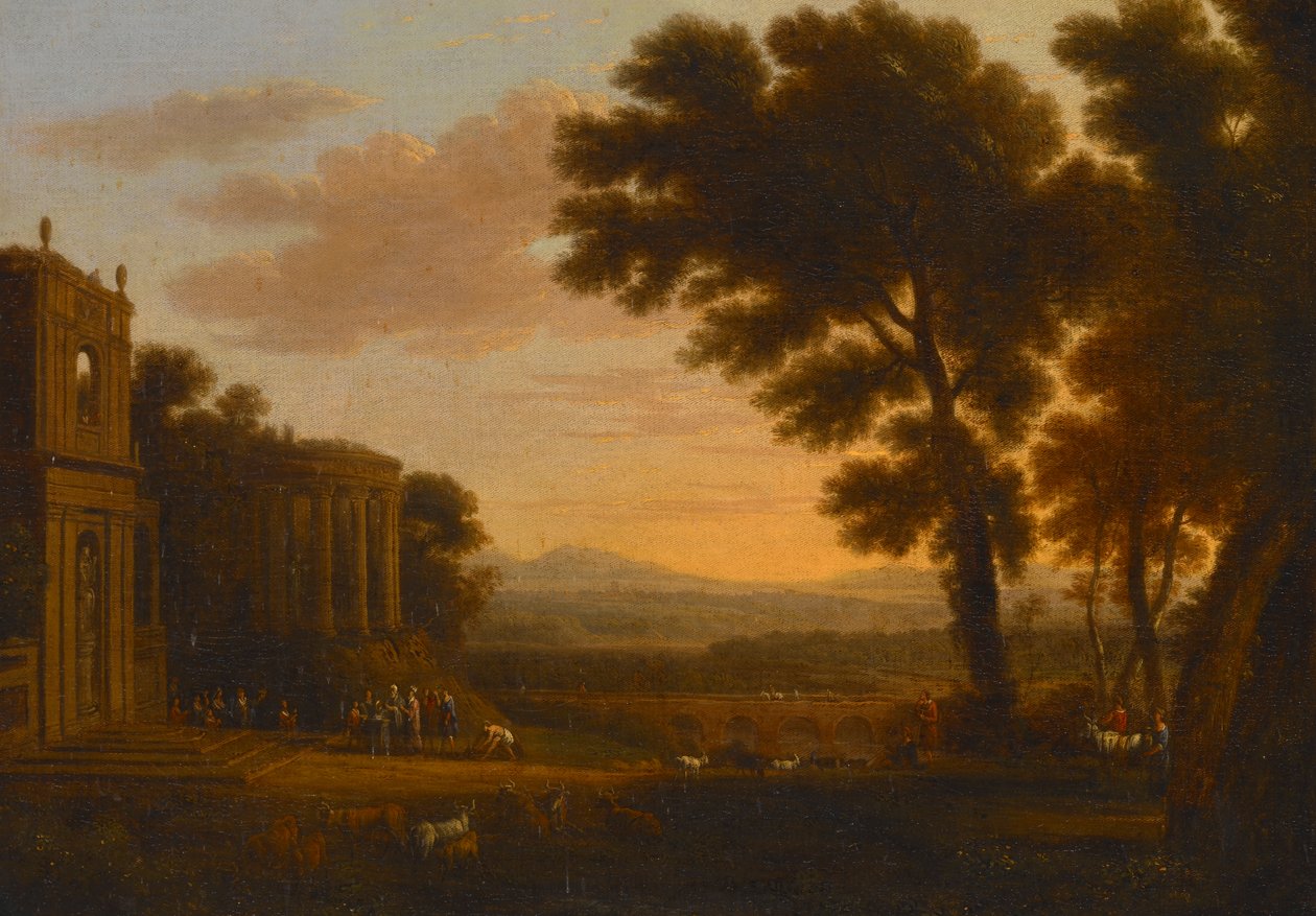 Paesaggio con il Padre di Psiche che Sacrifica al Tempio Milesio di Apollo da Claude Lorrain