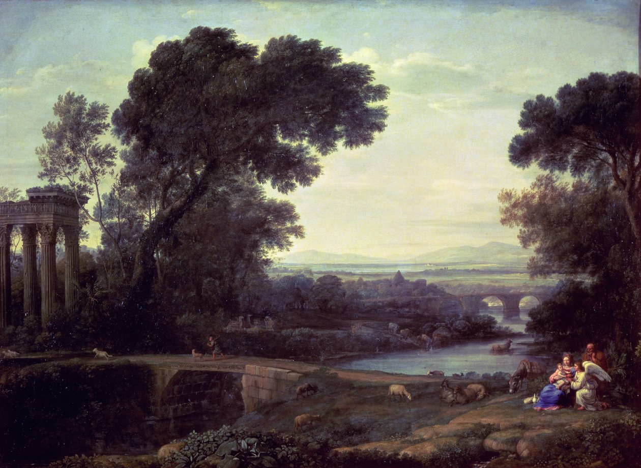 Mezzogiorno o Paesaggio con il Riposo durante la Fuga in Egitto, 1661 da Claude Lorrain