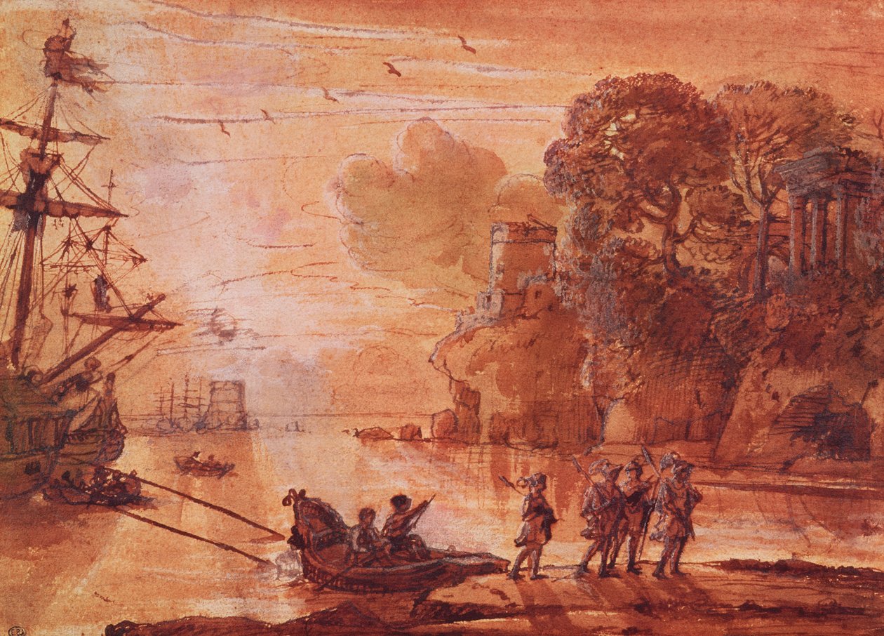 Lo sbarco dei guerrieri in un porto, forse Enea nel Lazio, 1660-65 da Claude Lorrain