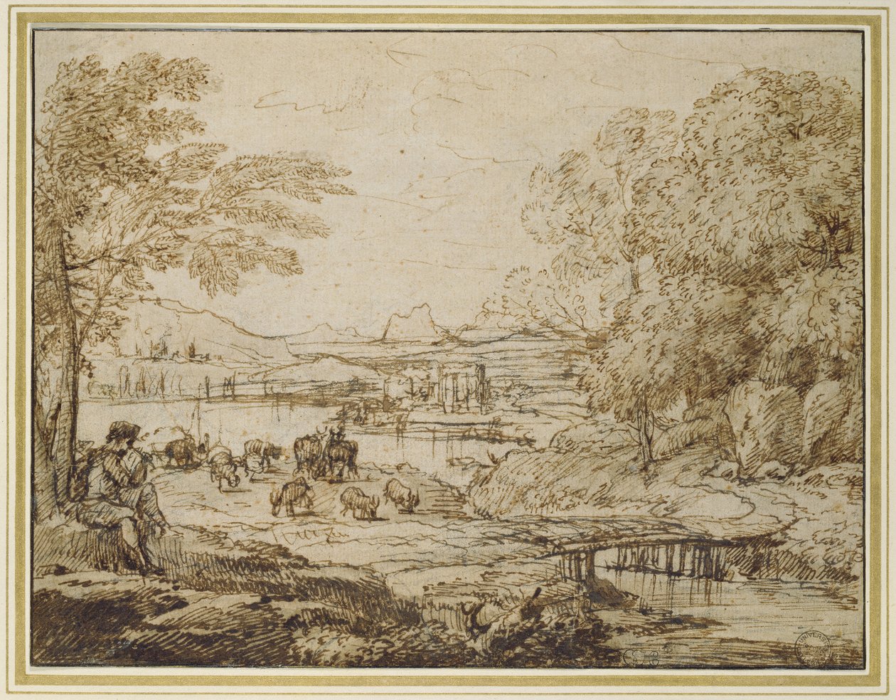 Giovane che suona un flauto in un paesaggio pastorale, c.1640s da Claude Lorrain