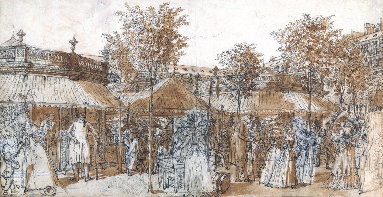 Passeggiata nel giardino del Palais Royal nel 1787 da Claude Louis Desrais