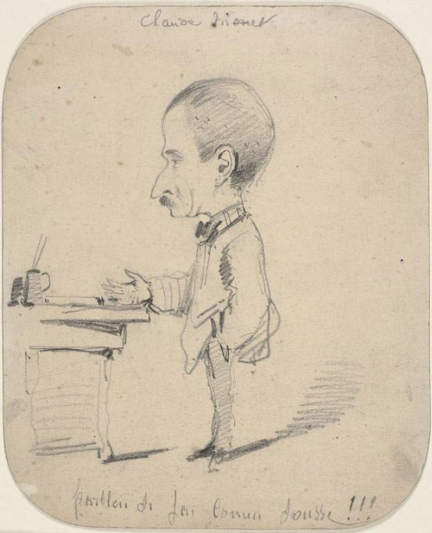Caricatura di uomo in piedi accanto a una scrivania da Claude Monet