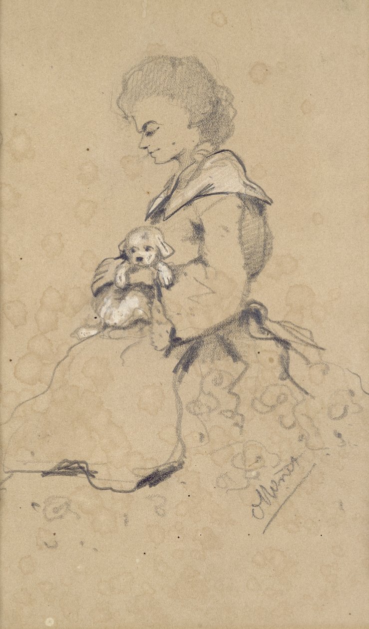 Donne con un piccolo cane, 1857 da Claude Monet