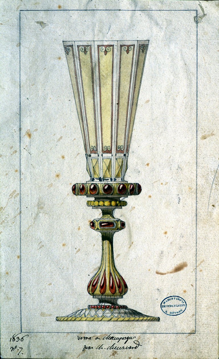 Decorazione per flûte da champagne, disegno ad acquerello, Claude-Aymé Chenavard da Claude Amie Chenavard