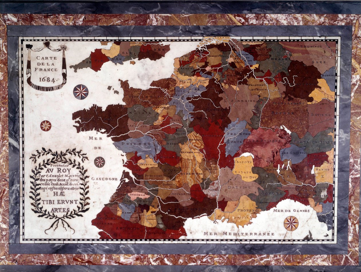 Mappa della Francia del XVII secolo con découpage delle diverse regioni da Claude Antoine Couplet