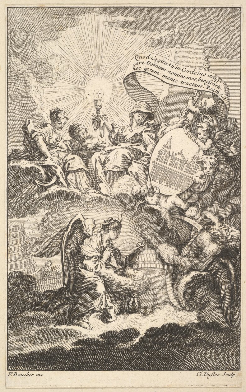 Frontespizio, da La costruzione di St. Sulpice di Alexis Piron da Claude Augustin Duflos