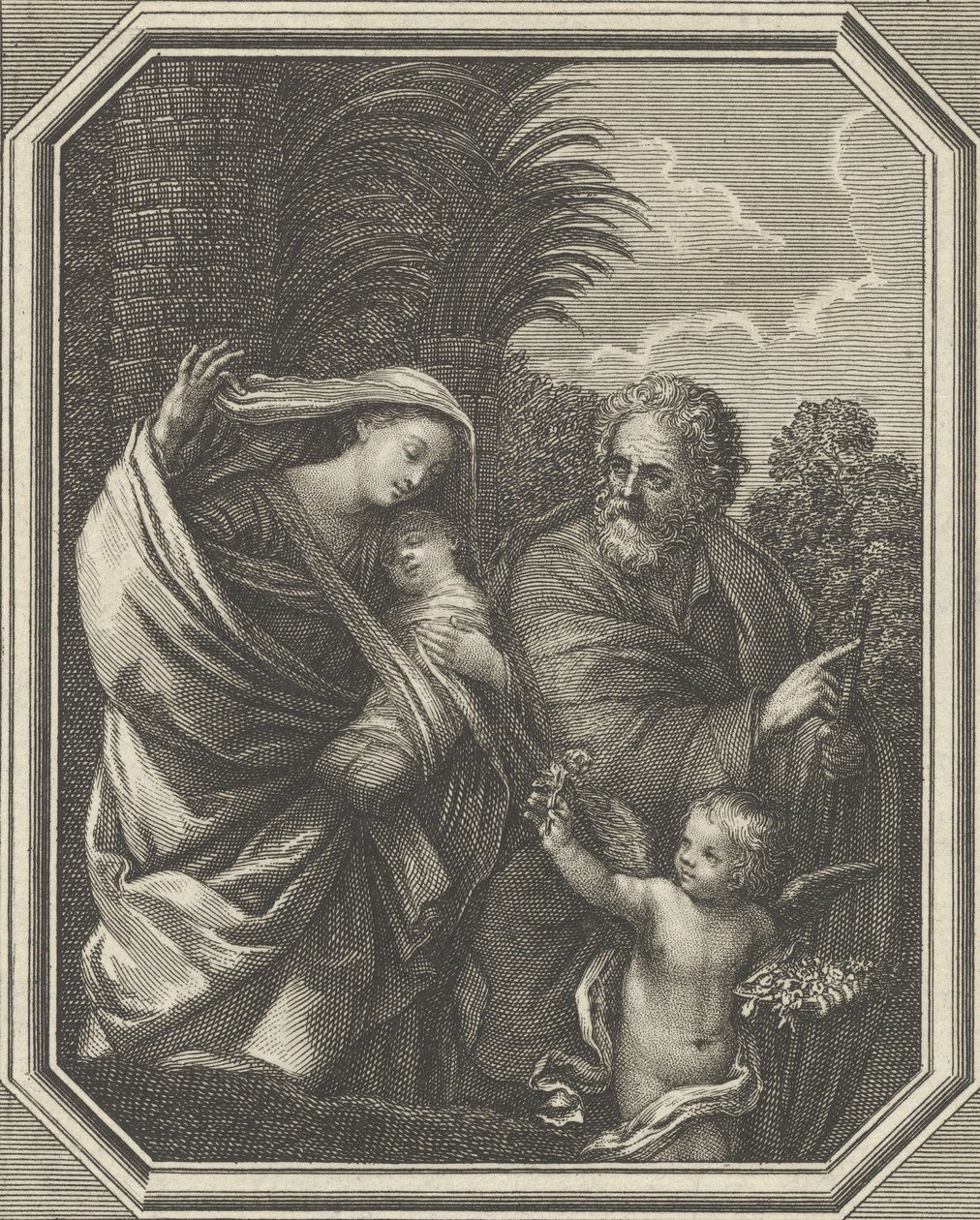La Fuga in Egitto, la Sacra Famiglia che Cammina con il Giovane Giovanni Battista, ca. 1720-86 da Claude Augustin Duflos